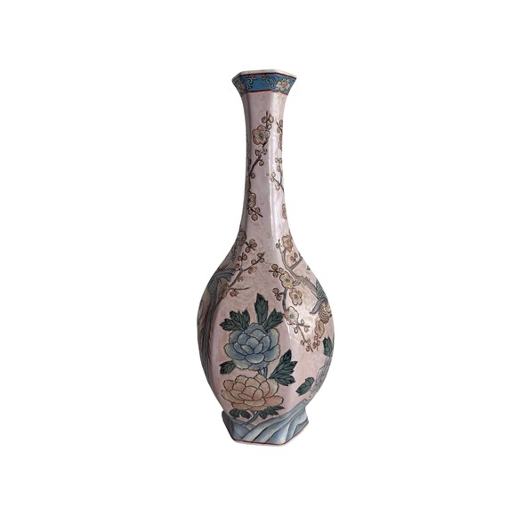 Dynasty Hygill Asian Oriental Vase Floral Bird Decor Pink Bud Handcrafted - Picture 1 of 7